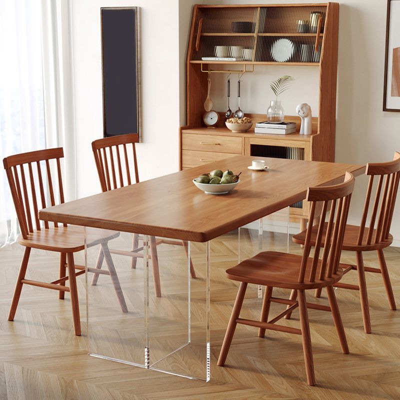 Rectangle Acrylic Base Dining Table Modern Pine Wood Table for Dining Room