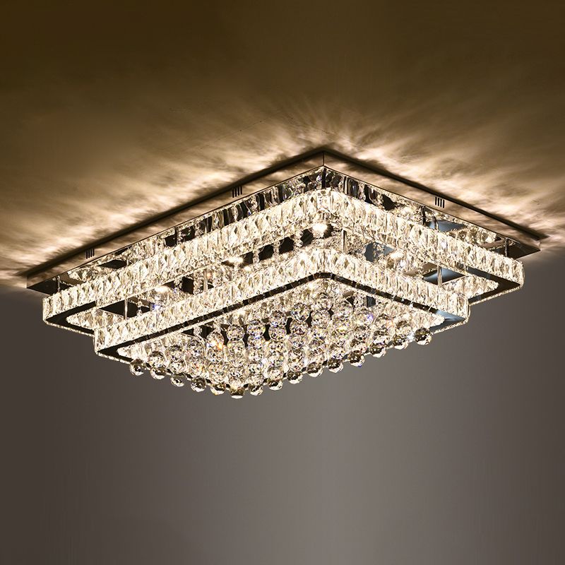 Rectangle Shaped LED Flush Mount Light Simplicity Crystal Stainless-Steel Flush Mount Ceiling Light