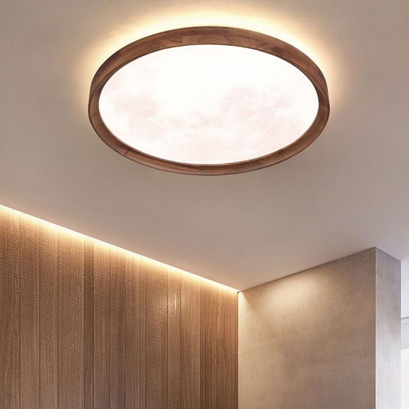 Modern Wood Flush Mount Circle Shape LED Ceiling Light with Acrylic Shade for Living Room