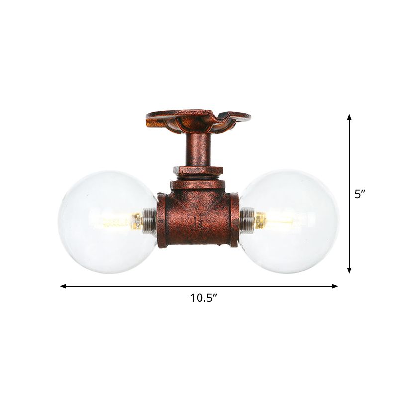 Boule d'éclairage semi-montée en cuivre et verre transparent, 2 lumières, lampe LED antique encastrée