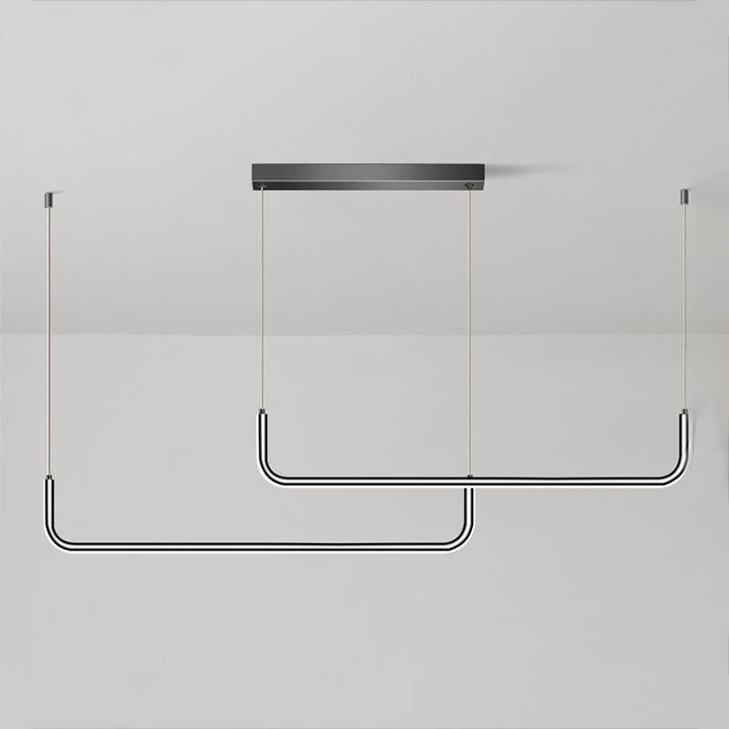 Idées d'éclairage d'île linéaire de forme moderne pendentifs îles métalliques en noir