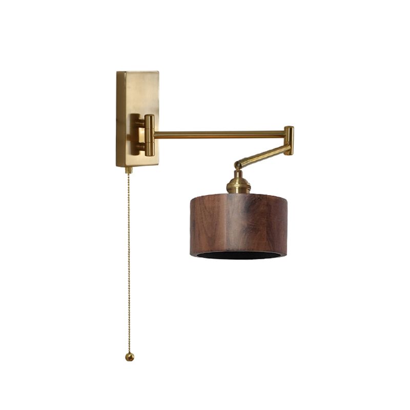 Wood Swing Arm Wall Lighting Modern Half Cylinder 1 Light Wall Light Fixture in Brown