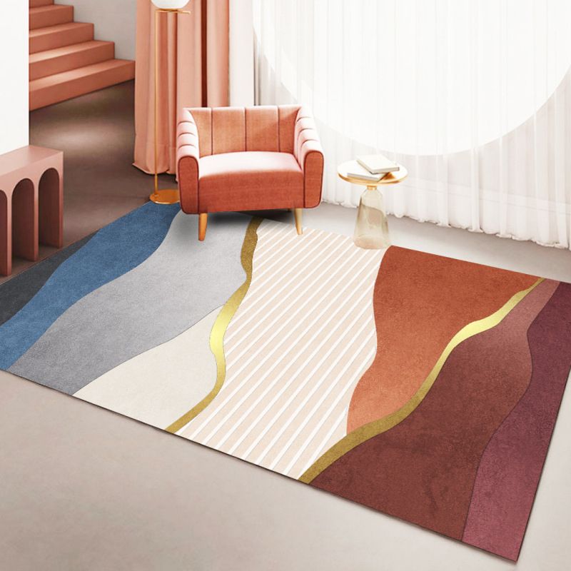 Dark Orange Modern Rug Polyester Color Block Rug Non-Slip Backing Rug for Living Room