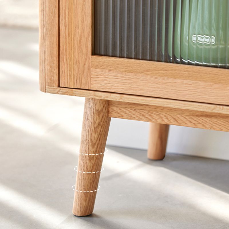 Oak Finished Sideboard Modern Style Glass Door with 3 Drawer