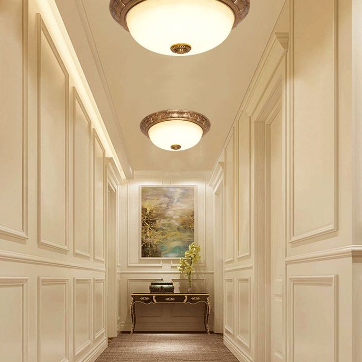 Bowl Flush Mount Light White Glass Traditional Flush Mount Spotlight for Bedroom