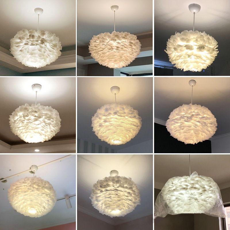 Art Deco Feather Pendant Lighting Modern Nordic Creative Globe Hanging Ceiling Light for Bedroom