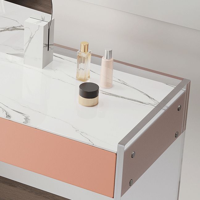 Marble /Acrylic Contemporary Makeup Vanity Set With 2 Drawer for Bedroom