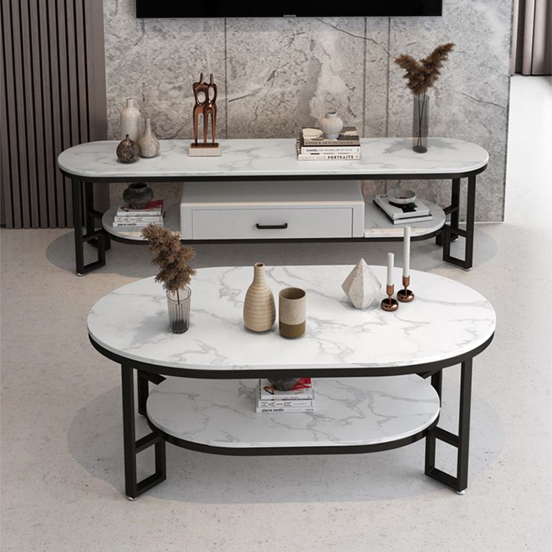 Glam Slate Oval Coffee Table Frame Coffee Table with Storage