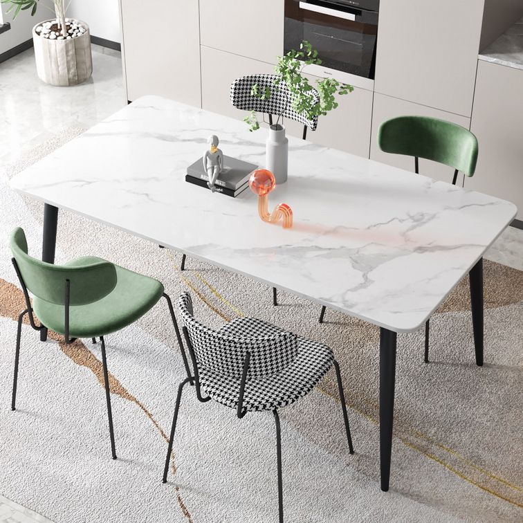 Contemporary White Standard Dining Table Sintered Stone Rectangle Dining Table with 4 Legs Base