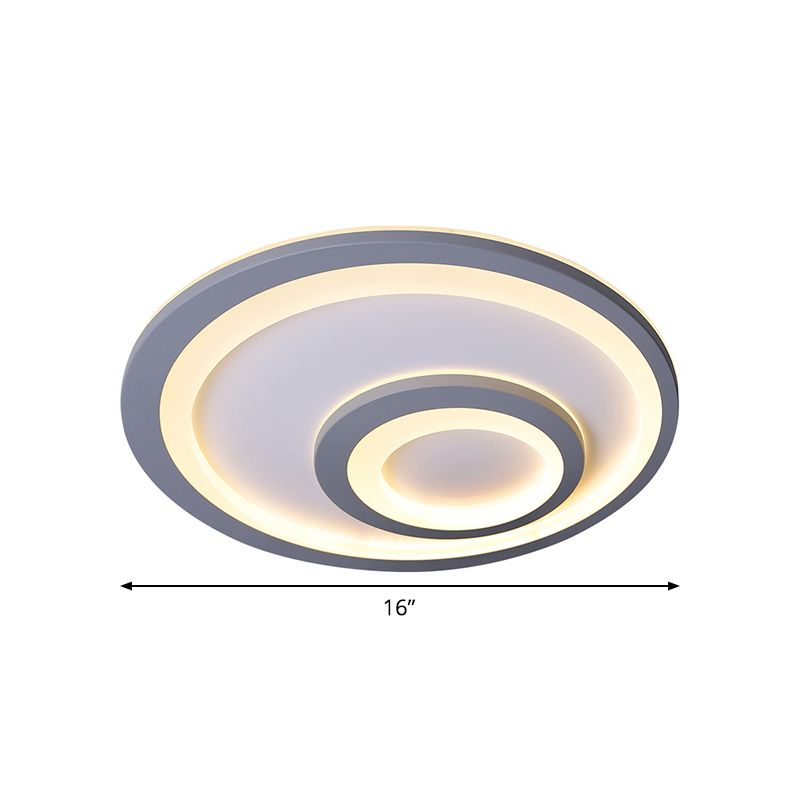 LED Bedroom Flush Mount Lamp Simplicity Grey Ceiling Flush with Round Metal Shade in Warm/White Light, 16"/19.5"/23.5" W