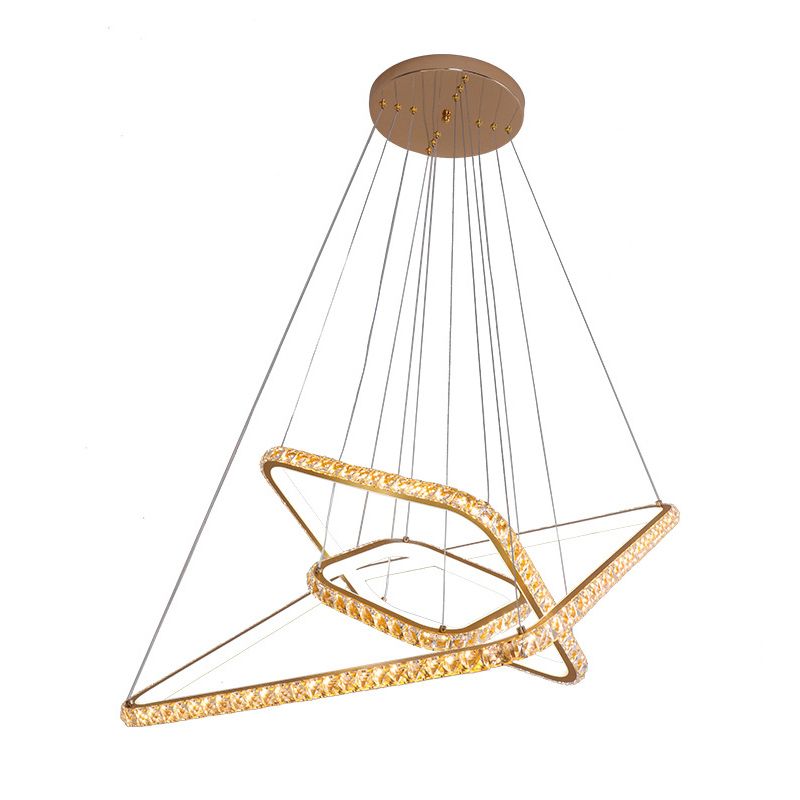 Modernismus 3 Ebenen Kronleuchter leichtes klares Kristall -LED -Restaurant Down Lighting Anhänger in Gold, 3 Farbe/inneres warmes äußeres Weiß/inneres weißes äußeres warmes Licht