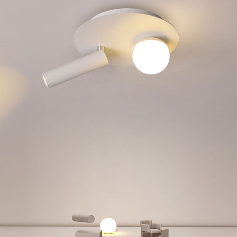 Metal Round Shade Flush Ceiling Light Industrial 2 Lights Ceiling Light Fixture in White