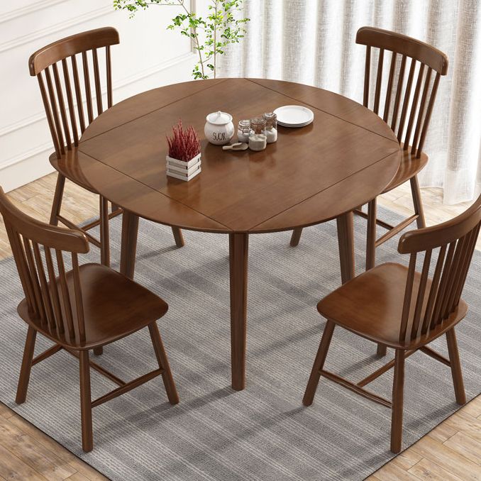 Round Home Kitchen Dinner Furniture Drop Leaf Rubberwood Solid Wood Dining Table