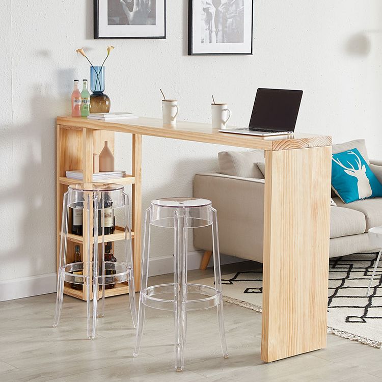 Contemporary Bar Dining Table Rectangle Wood Bar Table with Shelves in Brown