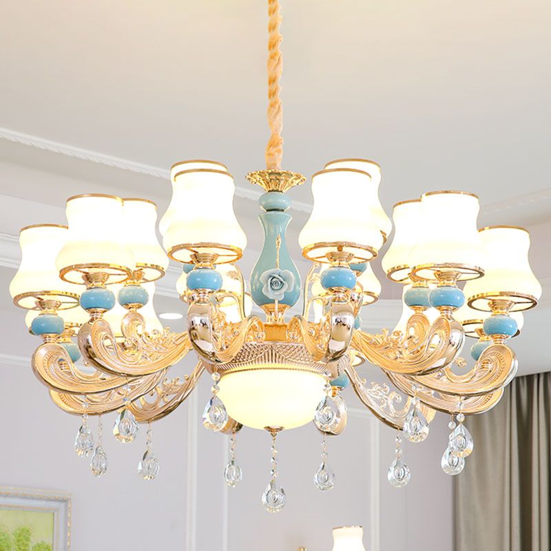 Araña colgante cónica ópalo modernista ópalo de vidrio esmerilado kit de luz colgante con acento de cristal