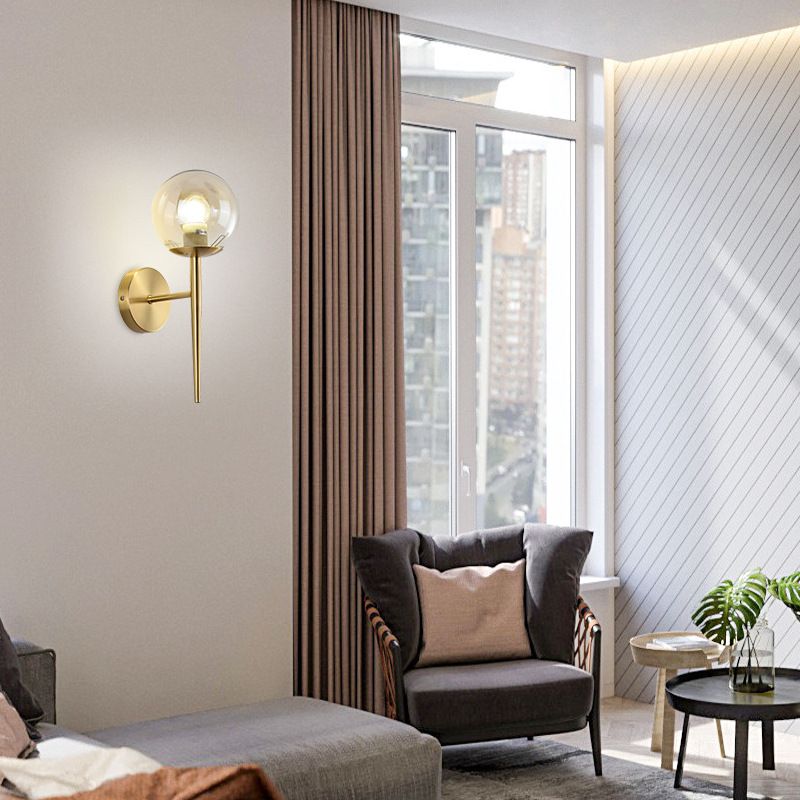 Modern Globe Sconce Light Fixture Glass 1-Light Wall Light for Living Room