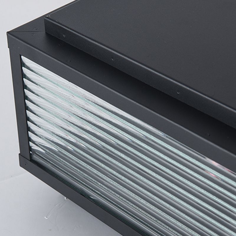 Metal Rectangle Shape Outdoor Light Modern Style 1 Light Solar Pillar Lights in Black