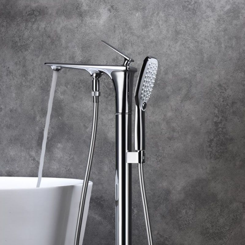Modern Freestanding Tub Filler with Hand Shower Floor Mounted Bathroom Faucet