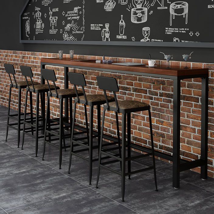 Industrial Faux Leather Dining Stools Armless Bar Stools with Black Metal Base