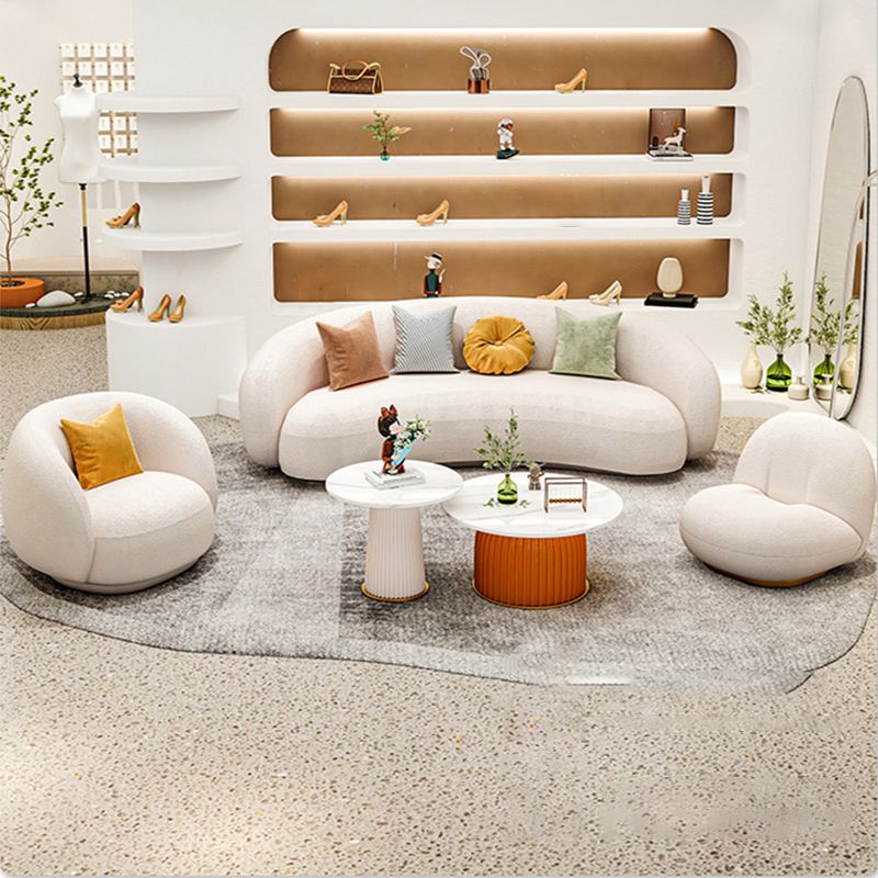 Scandinavian Fabric Cushions Tuxedo Arm Living Room Curved Settee