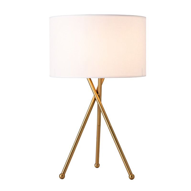 Lampada da tavolo in tessuto a forma di tamburo Lampada da comodino artistica a 1 lampadina con treppiede metallico