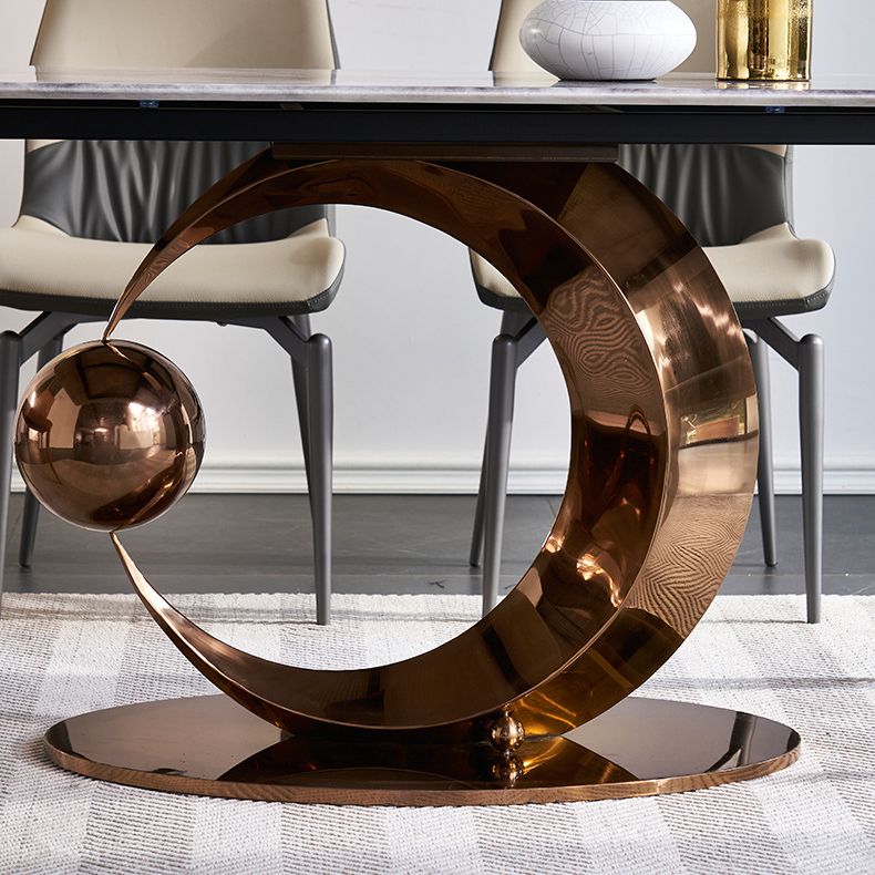 Glam Style Rectangle Dining Table Sintered Stone Table with Metal Leg for Home