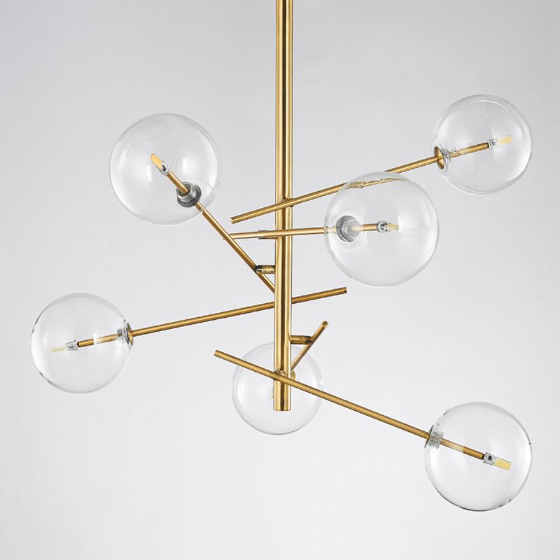 Spherical Kitchen Bar Ceiling Chandelier Clear Glass 6-Bulb Postmodern Hanging Light in Gold
