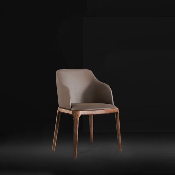 Chaise Parsons avec bras en cuir de style contemporain avec pieds en bois pour salle à manger