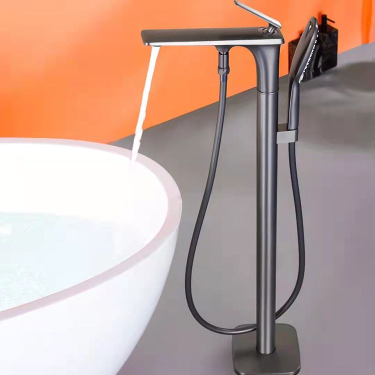 Modern Freestanding Tub Filler Trim Copper with Hand Shower Floor Mount Tub Filler