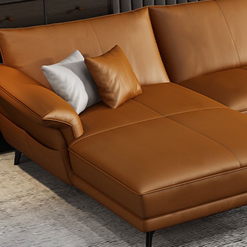 Scandinavian Orange Stain-Resistant Genuine Leather Sofa & Chaise