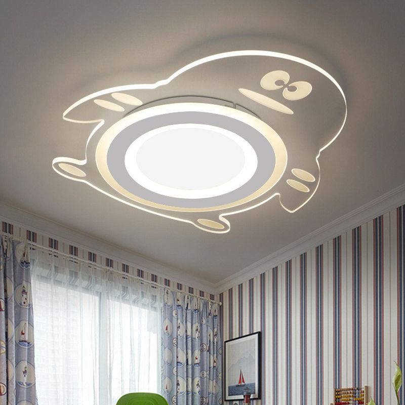 Cartoon Penguin LED Flush Mount Light Acrylique Bedroom Flush Mount Ceiling Light in Clear