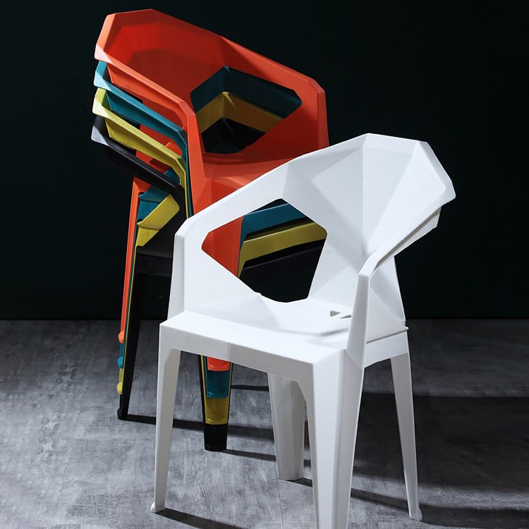 Modern Stacking Dining Side Chairs Slat Back Plastic Dining Arm Chairs
