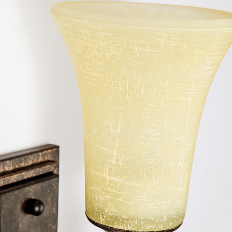 Rectangle Metal Wall Mount Light Lodge 1 Bulb Corridor Sconce Lamp in Antique Bronze with Amber Glass Bell Shade