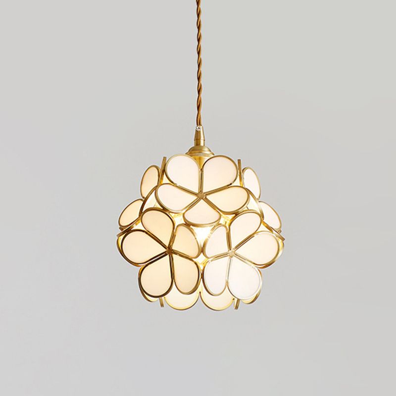 Petal Glass Ceiling Light Fixture 1-Light Vintage Pendant Light for Bedroom