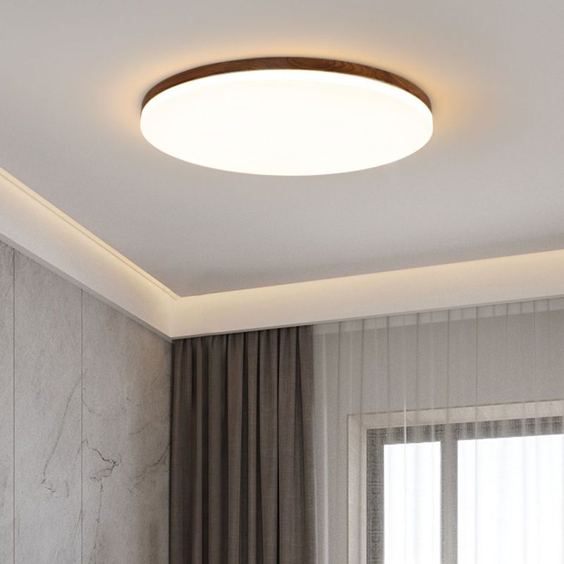 Wood Modern Flush Mount Geometric Shape LED Ceiling Light with Acrylic Shade for Bedroom