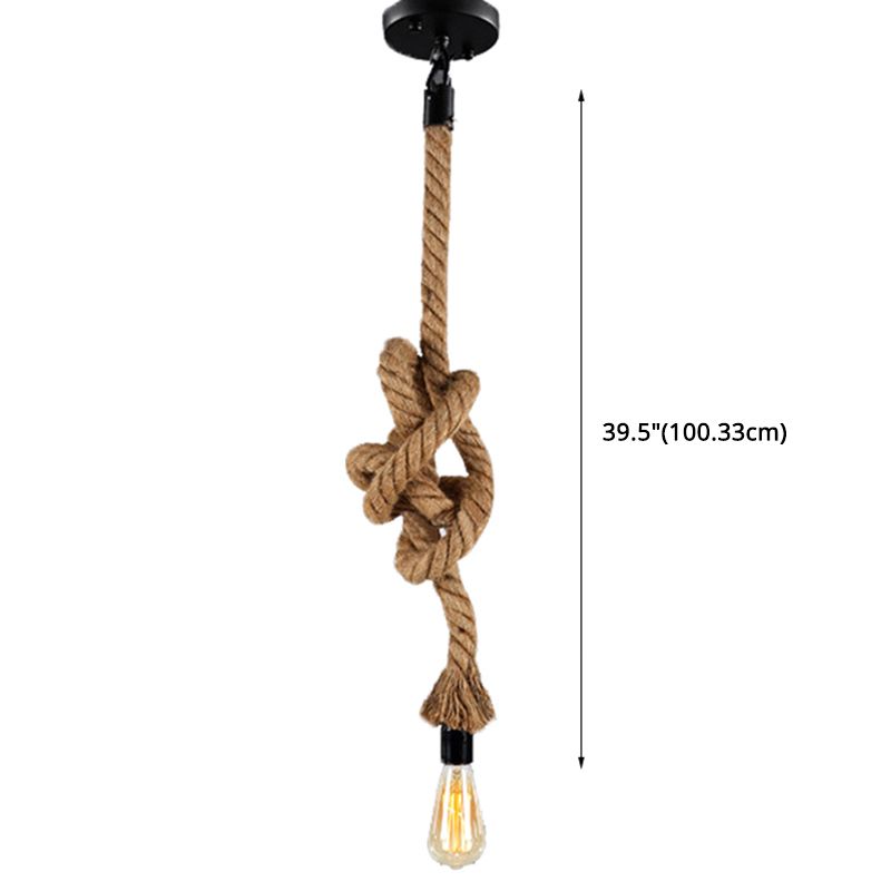 DIY Adjustable Hemp Rope Hanging Light Retro Industrial Single Bare Bulb Lighting Fixture for Bar Counter Farmhouse