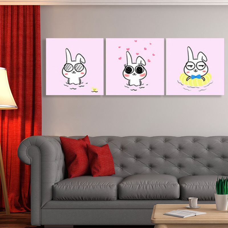 Kawaii Pet Wall Art Set Baby Room Animals Pattern Canvas Print in Soft Color, Set of 3