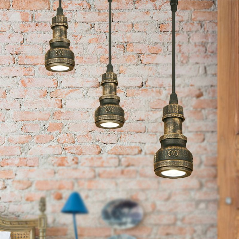 Antique Style Mini Pendant Lamp with Water Pipe 1 Light Wrought Iron Lighting Fixture in Aged Brass