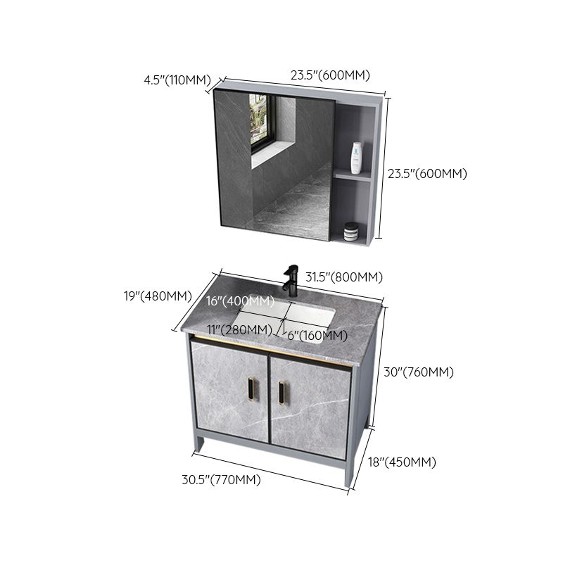 Contemporary Sink Cabinet Freestanding Mirror Cabinet Bathroom Vanity Set in Gray