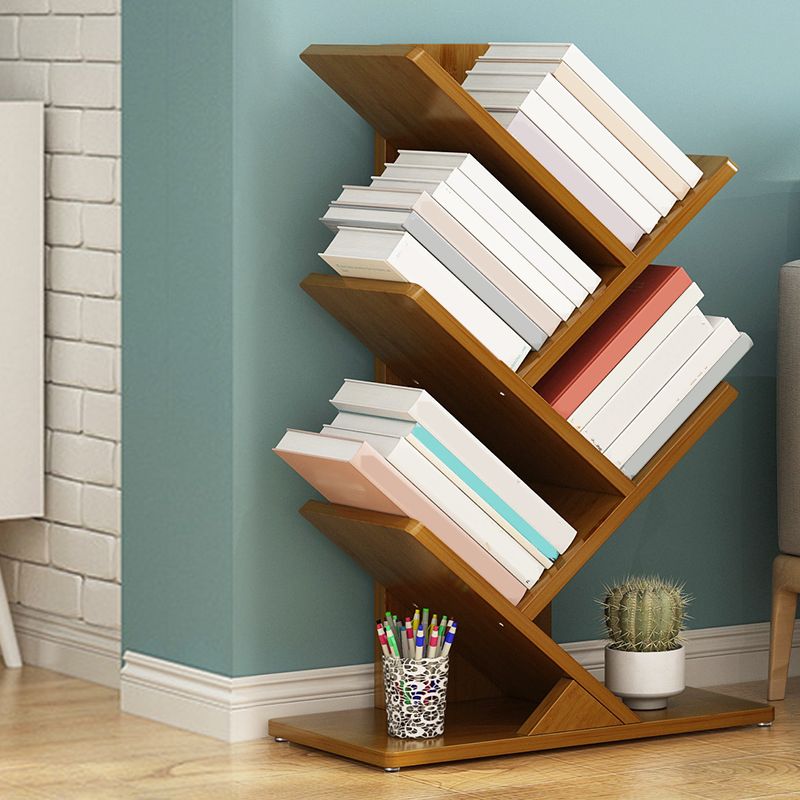 Modern Bamboo Bookshelf Geometric Closed Back Vertical Bookcase