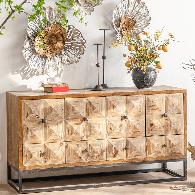 Distressed Wood Accent Chest Industrial Style Solid Wood Cabinet with Drawers