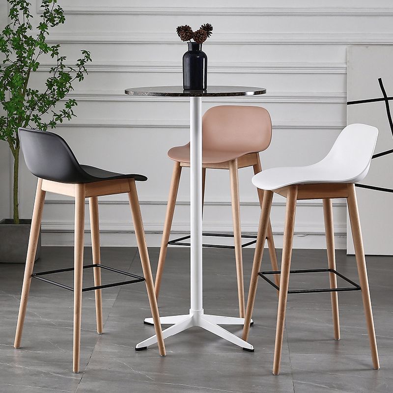 Nordic Style Plastic Wood Barstool 4 Legs Backrest Colorful Bar Stool, Set of 2