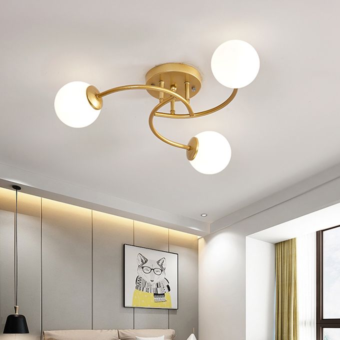 Simplicity Ball Shape Semi Flush Mount Lighting Glass Bedroom Semi Flush Ceiling Light