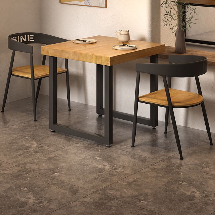 Quadratischer Massivholz Küchentisch Industrieller Esstisch mit Metall -Doppel -Sockelbasis