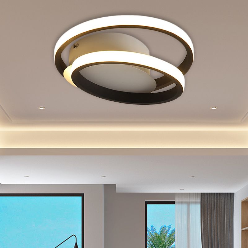 Black Double-Ring Flush Mount Light Simple LED Acrylic Flush Ceiling Lamp in White/Warm Light