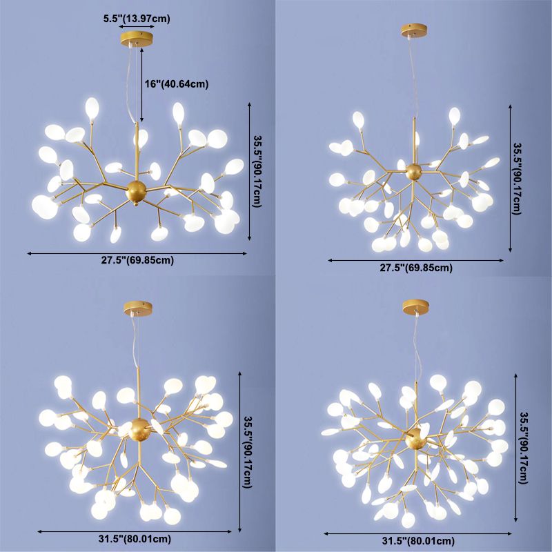 Acrylic Gold Pendant Light in Modern Luxury Style Wrought Iron Firefly Hanging Lamp for Living Room