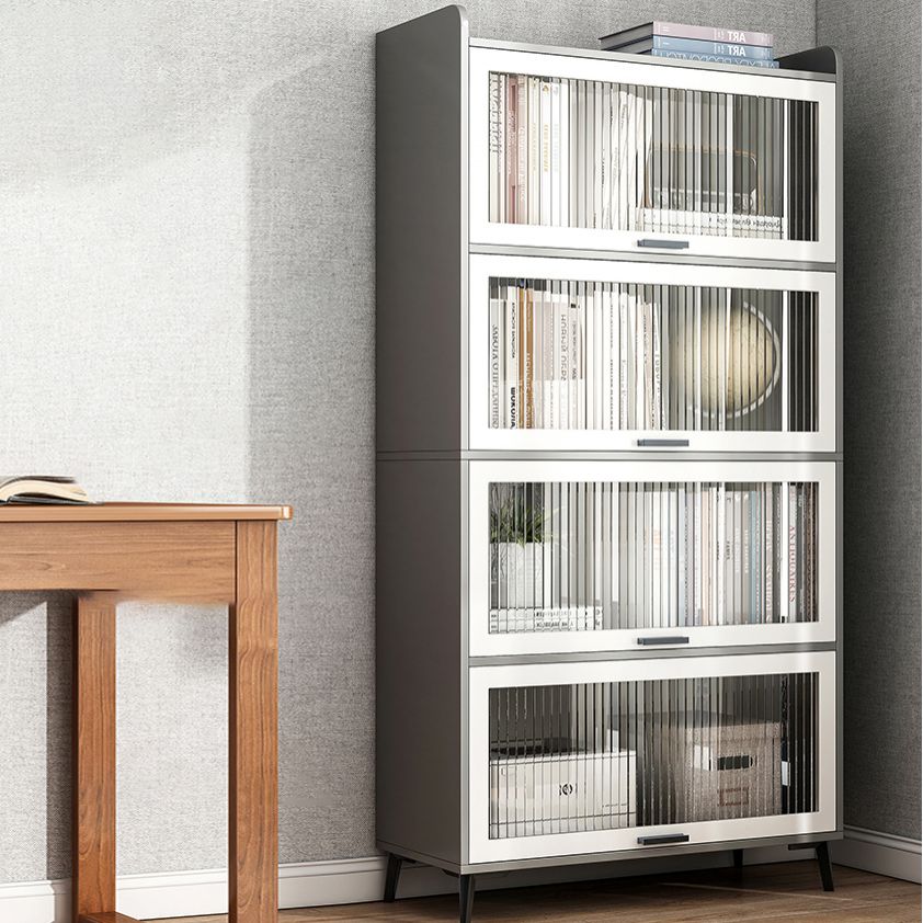 Modern Wood Storage Cabinet Square Bar Pulls Accent Chest with Doors
