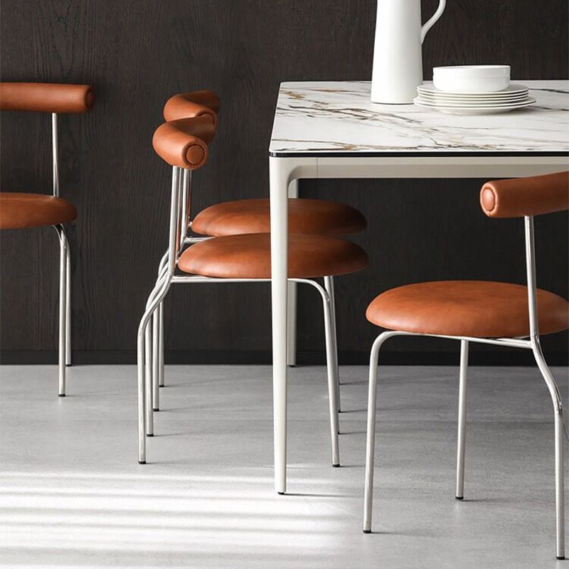 Silver Metal Legs Armless Dining Chairs Modern Faux Leather Dining Side Chair