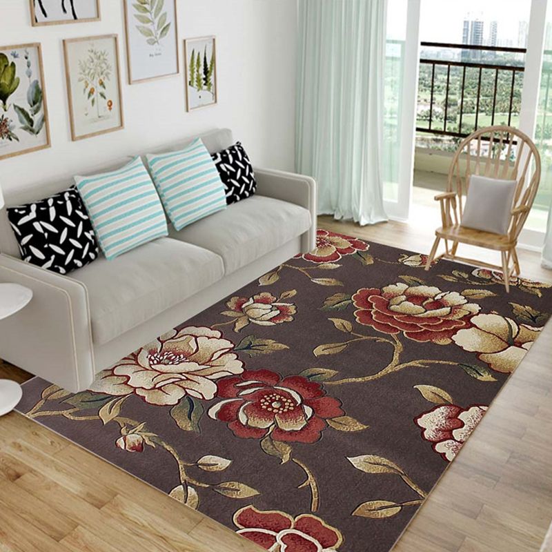 Nordic Living Room Rug Multicolor Patterned Carpet Polyester Stain Resistant Washable Anti-Slip Rug