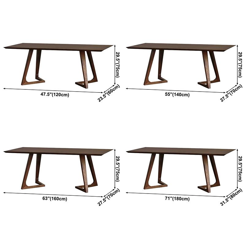 Modern Rectangle Dining Table Pine Solid Wood Table with Double Pedest
